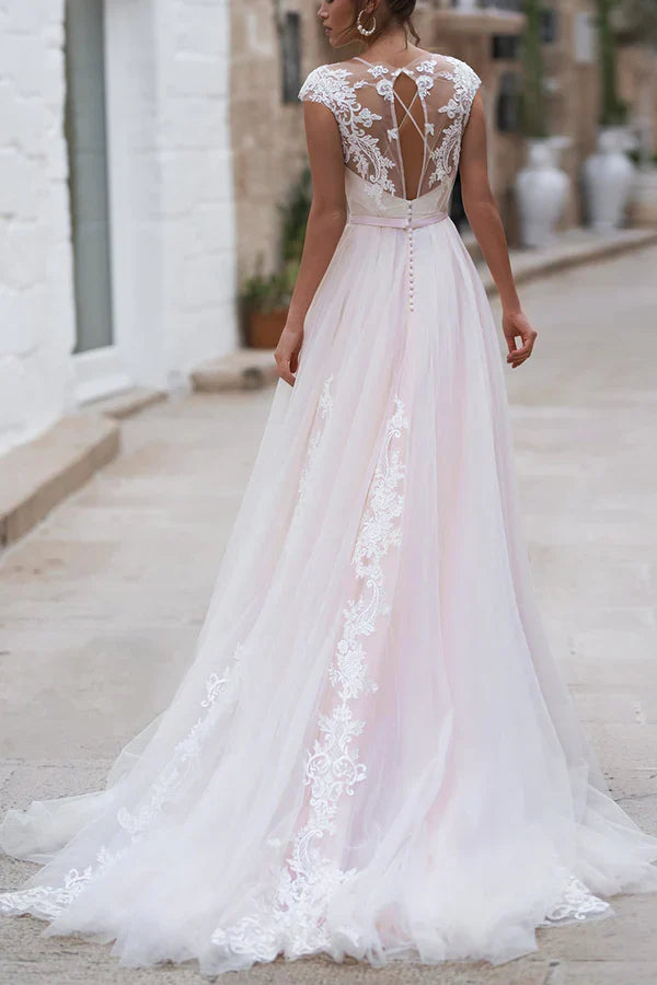 Luolandi A line Hall casual wedding dress illusion sleeve countryside style wedding dress bride dress Beautiful